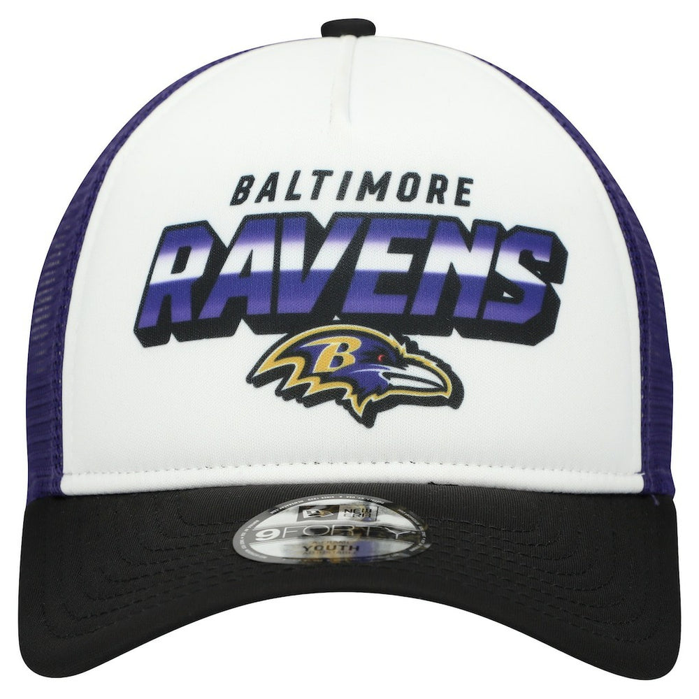 Baltimore Ravens New Era Youth Streak 9FORTY A-Frame Adjustable Hat - White/Black Hats