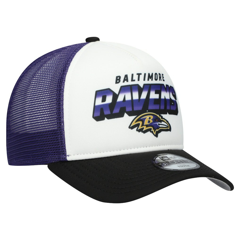 Baltimore Ravens New Era Youth Streak 9FORTY A-Frame Adjustable Hat - White/Black Hats
