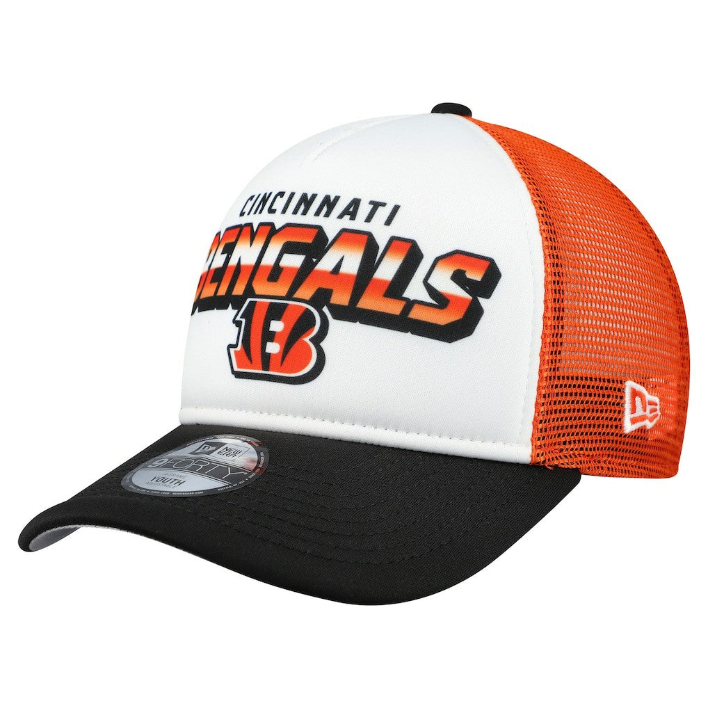 Cincinnati Bengals New Era Youth Streak 9FORTY A-Frame Adjustable Hat - White/Black Hats