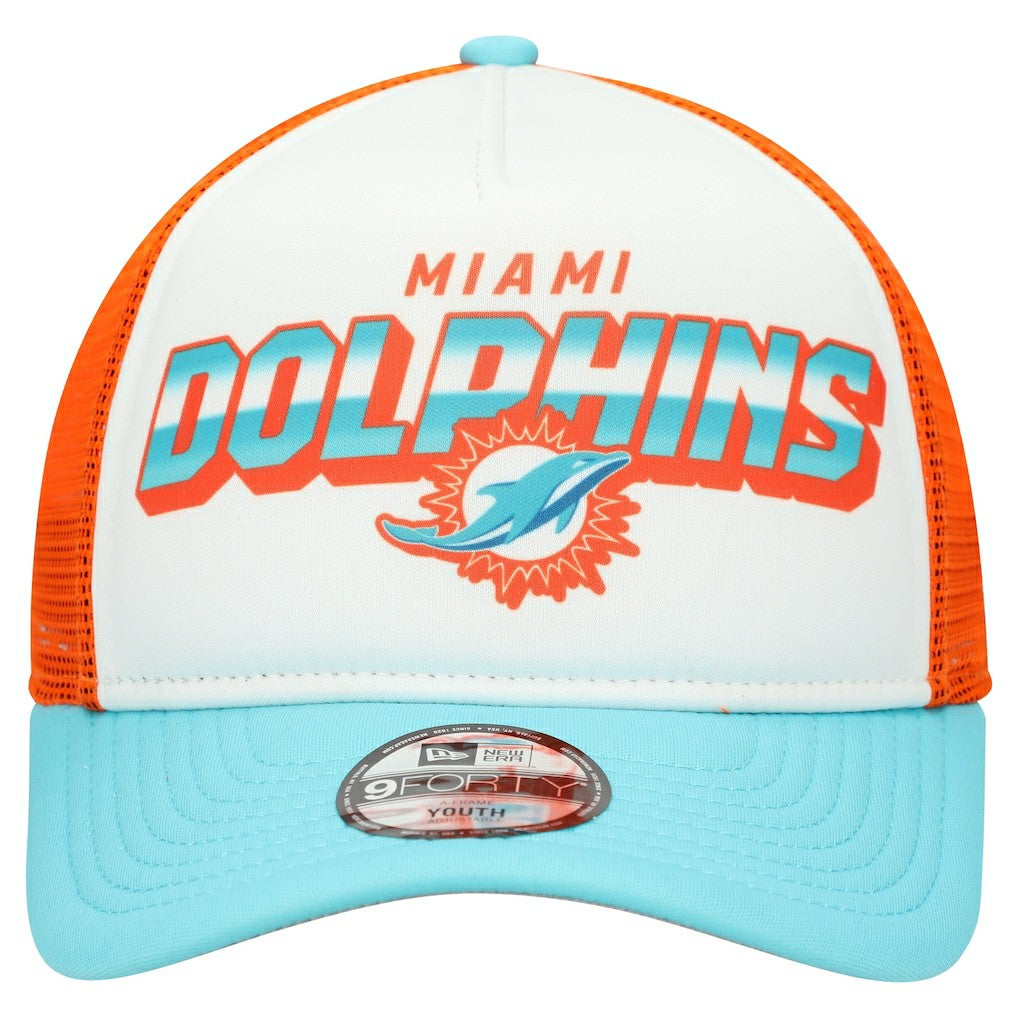 Miami Dolphins New Era Youth Streak 9FORTY A-Frame Adjustable Hat - White/Aqua Hats