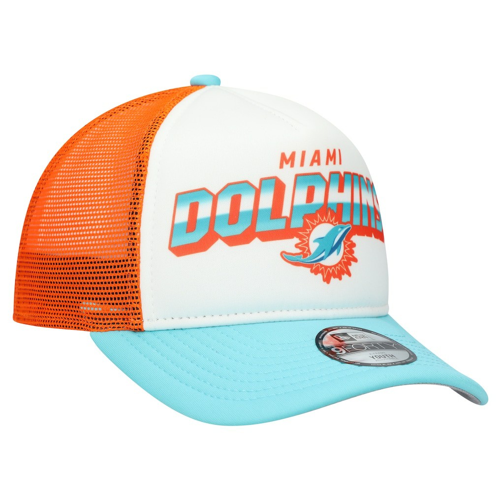 Miami Dolphins New Era Youth Streak 9FORTY A-Frame Adjustable Hat - White/Aqua Hats