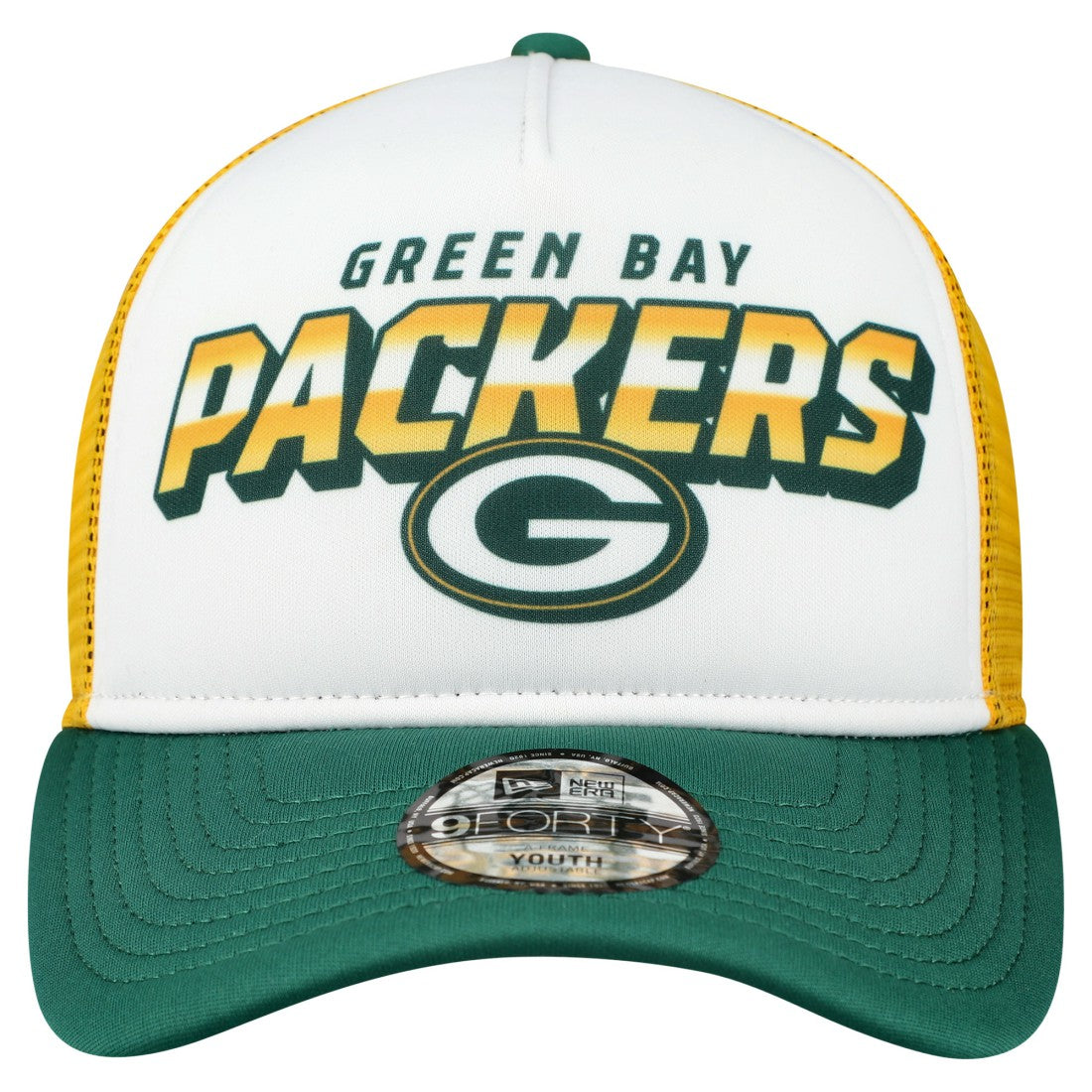Green Bay Packers New Era Youth Streak 9FORTY A-Frame Adjustable Hat - White/Green Hats
