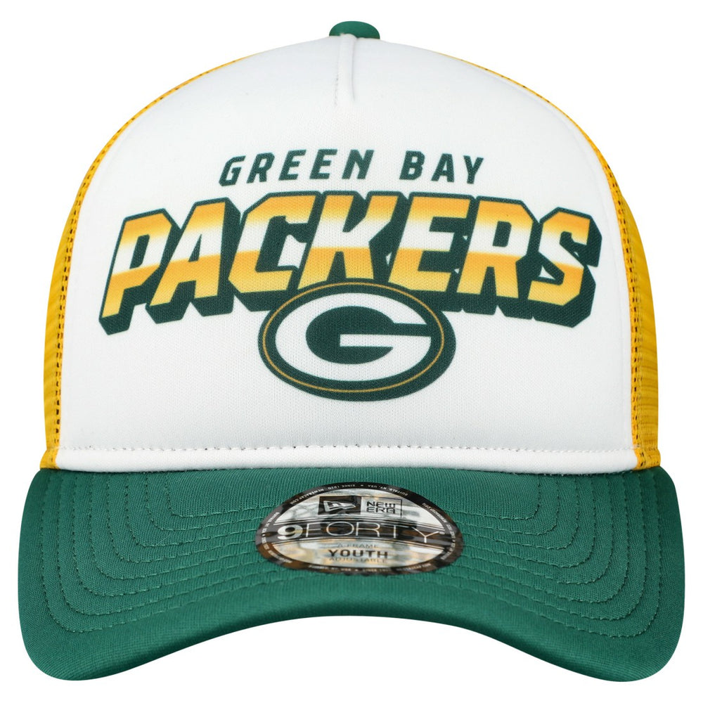 Green Bay Packers New Era Youth Streak 9FORTY A-Frame Adjustable Hat - White/Green Hats