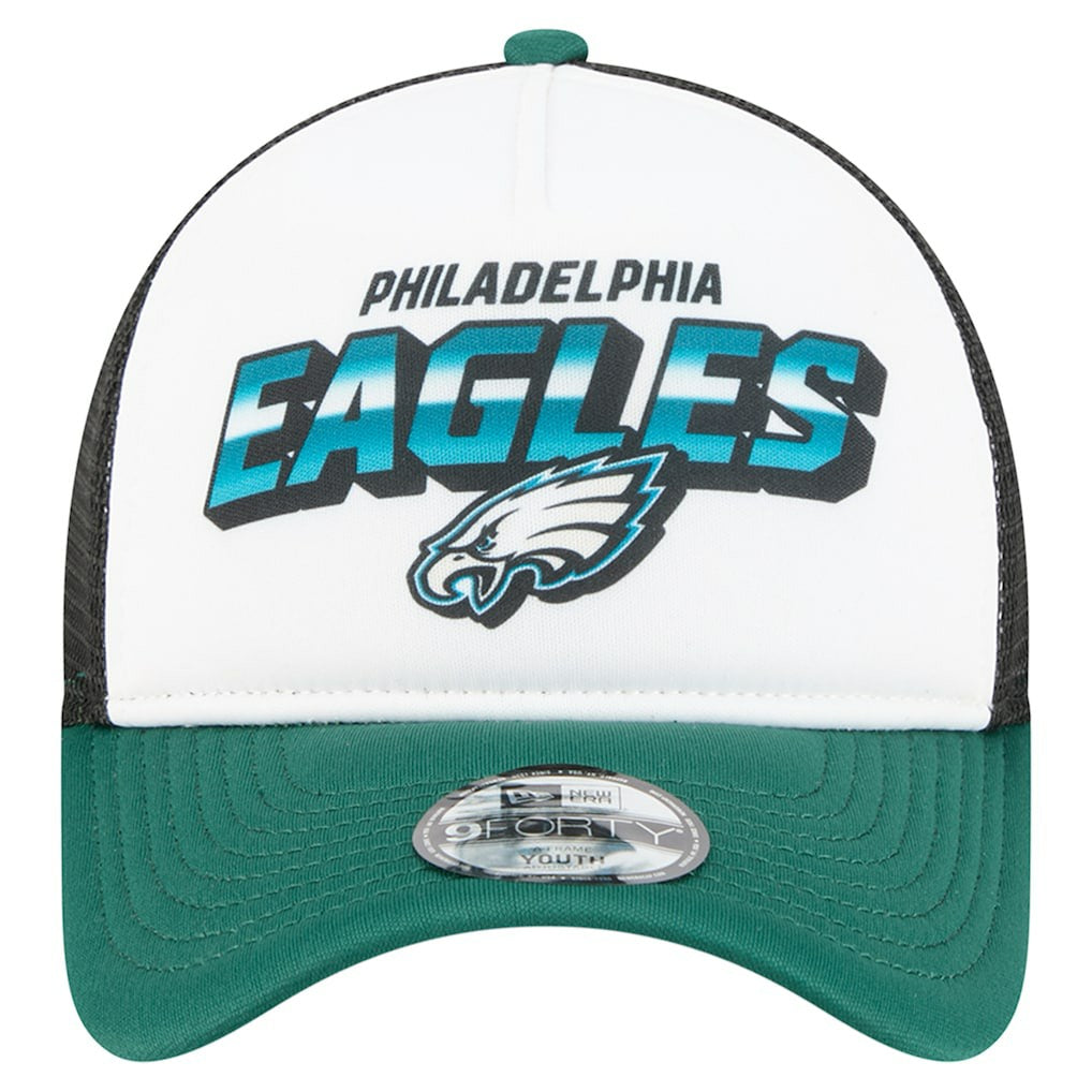 Philadelphia Eagles New Era Youth Streak 9FORTY A-Frame Adjustable Hat - White/Green Hats