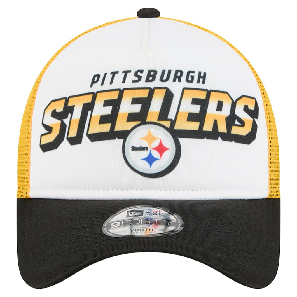 Pittsburgh Steelers New Era Youth Streak 9FORTY A-Frame Adjustable Hat - White/Black Hats