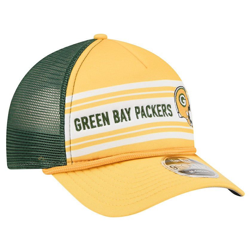 Green Bay Packers New Era Linear A-Frame 9FORTY Adjustable Hat - Gold Hats
