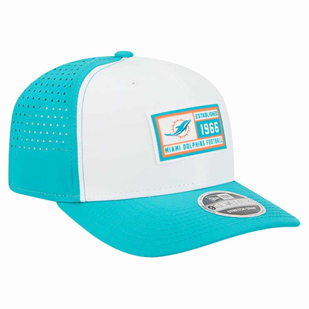 Miami Dolphins New Era Established Patch 9SEVENTY Adjustable Hat - White/Aqua Hats