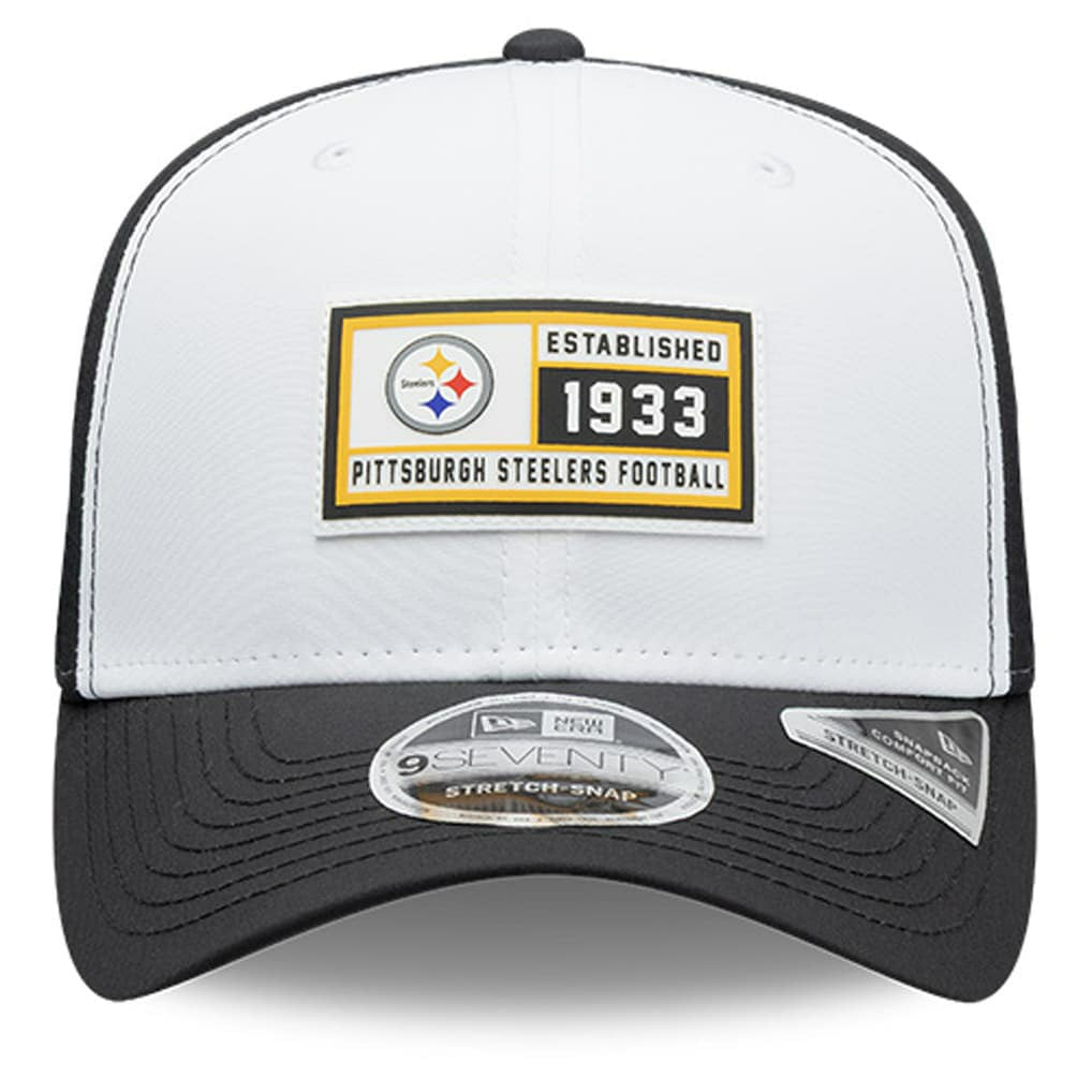 Pittsburgh Steelers New Era Established Patch 9SEVENTY Adjustable Hat - White/Black Hats
