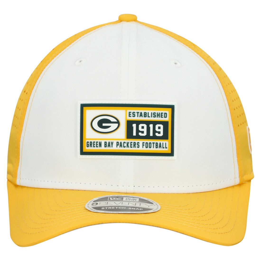 Green Bay Packers New Era Established Patch 9SEVENTY Adjustable Hat - White/Gold Hats