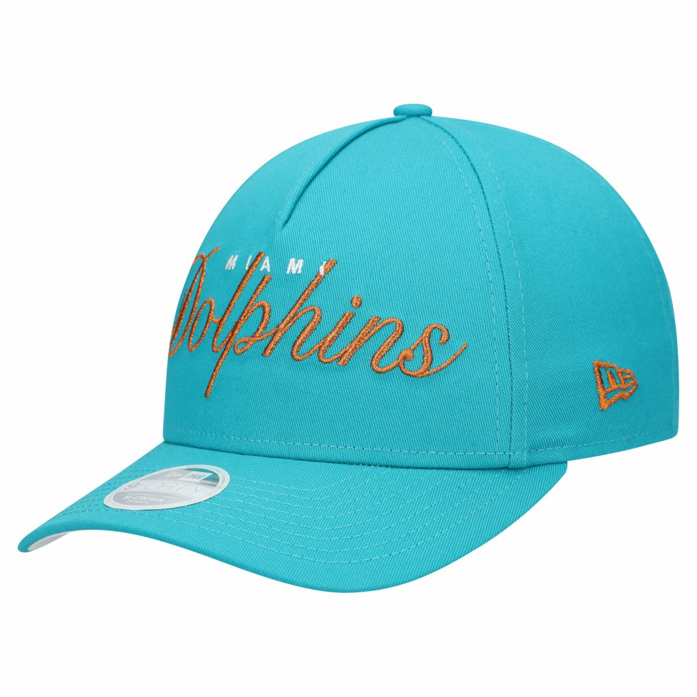 Miami Dolphins New Era Women's Metallic 9FORTY M-Crown A-Frame Adjustable Hat - Aqua Hats