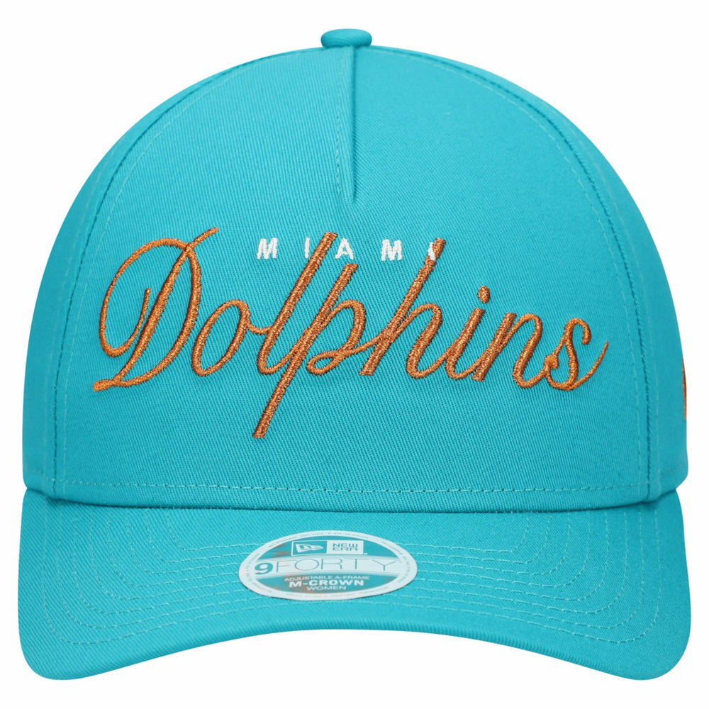 Miami Dolphins New Era Women's Metallic 9FORTY M-Crown A-Frame Adjustable Hat - Aqua Hats