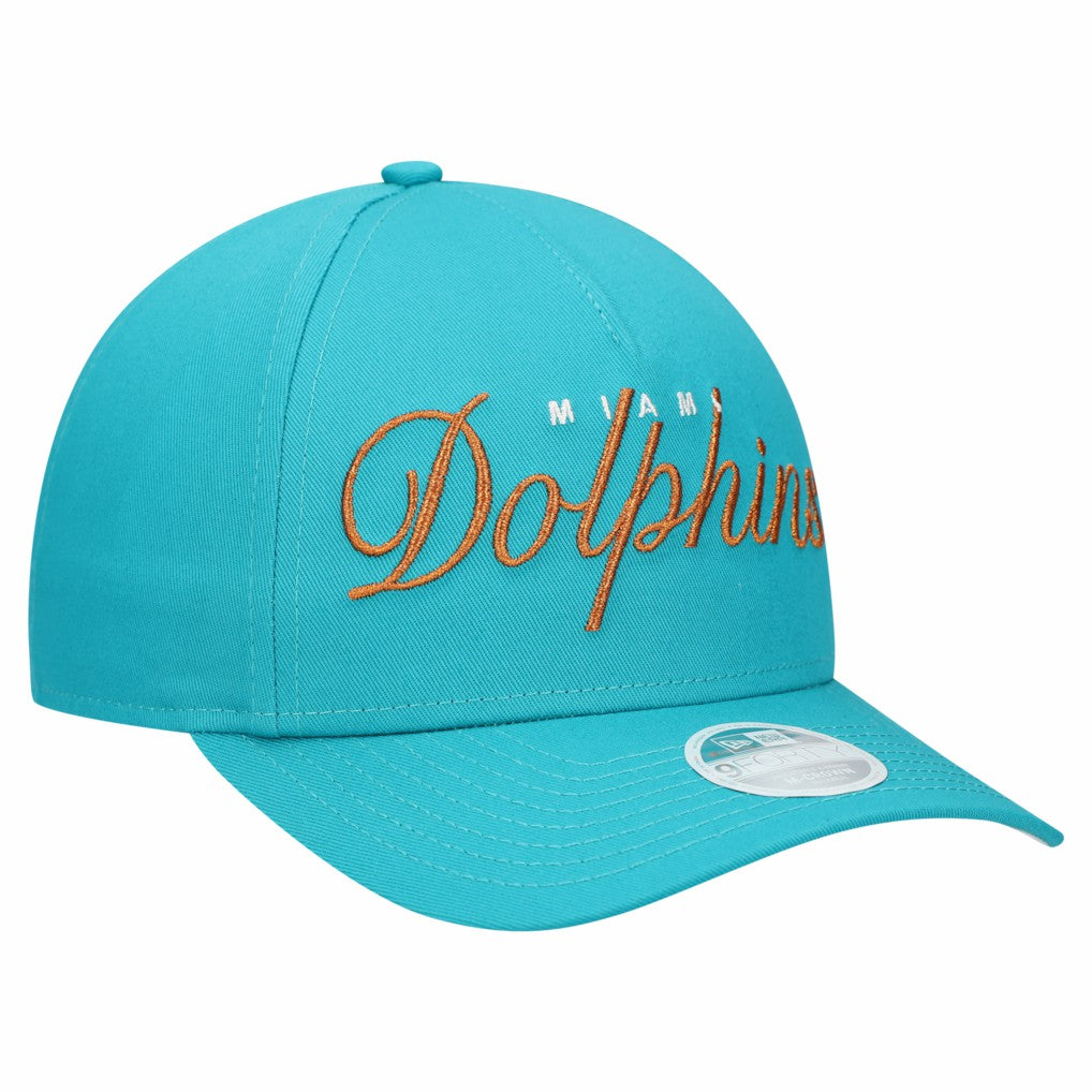 Miami Dolphins New Era Women's Metallic 9FORTY M-Crown A-Frame Adjustable Hat - Aqua Hats