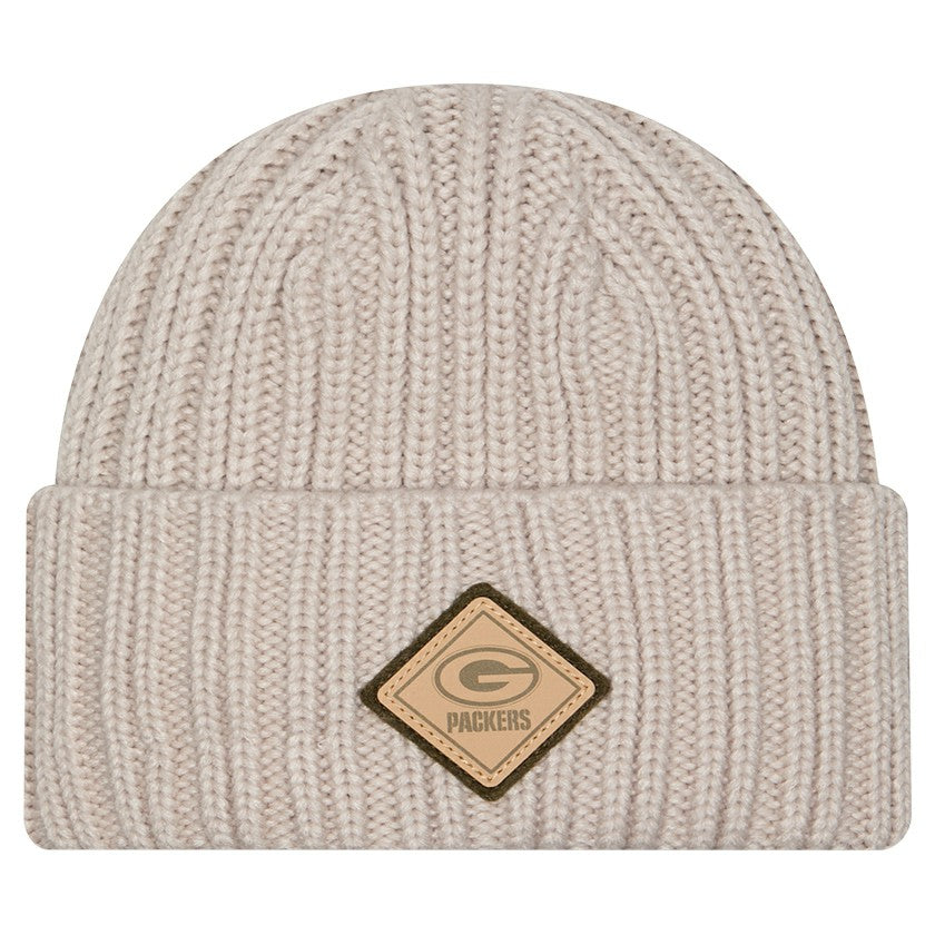 Green Bay Packers New Era Logo Applique Cuffed Knit Hat - Light Beige Hats