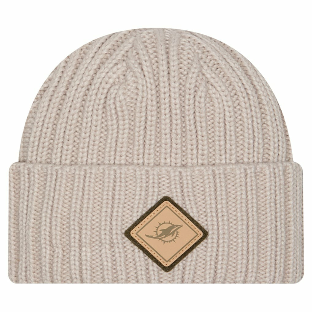 Miami Dolphins New Era Logo Applique Cuffed Knit Hat - Light Beige Hats