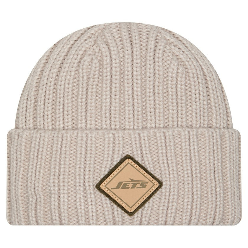 New York Jets New Era Logo Applique Cuffed Knit Hat - Light Beige Hats