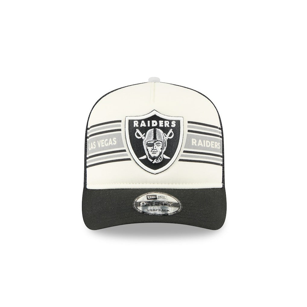 Las Vegas Raiders New Era Banner A-Frame 9FIFTY Trucker Snapback Hat - Cream/Black Hats