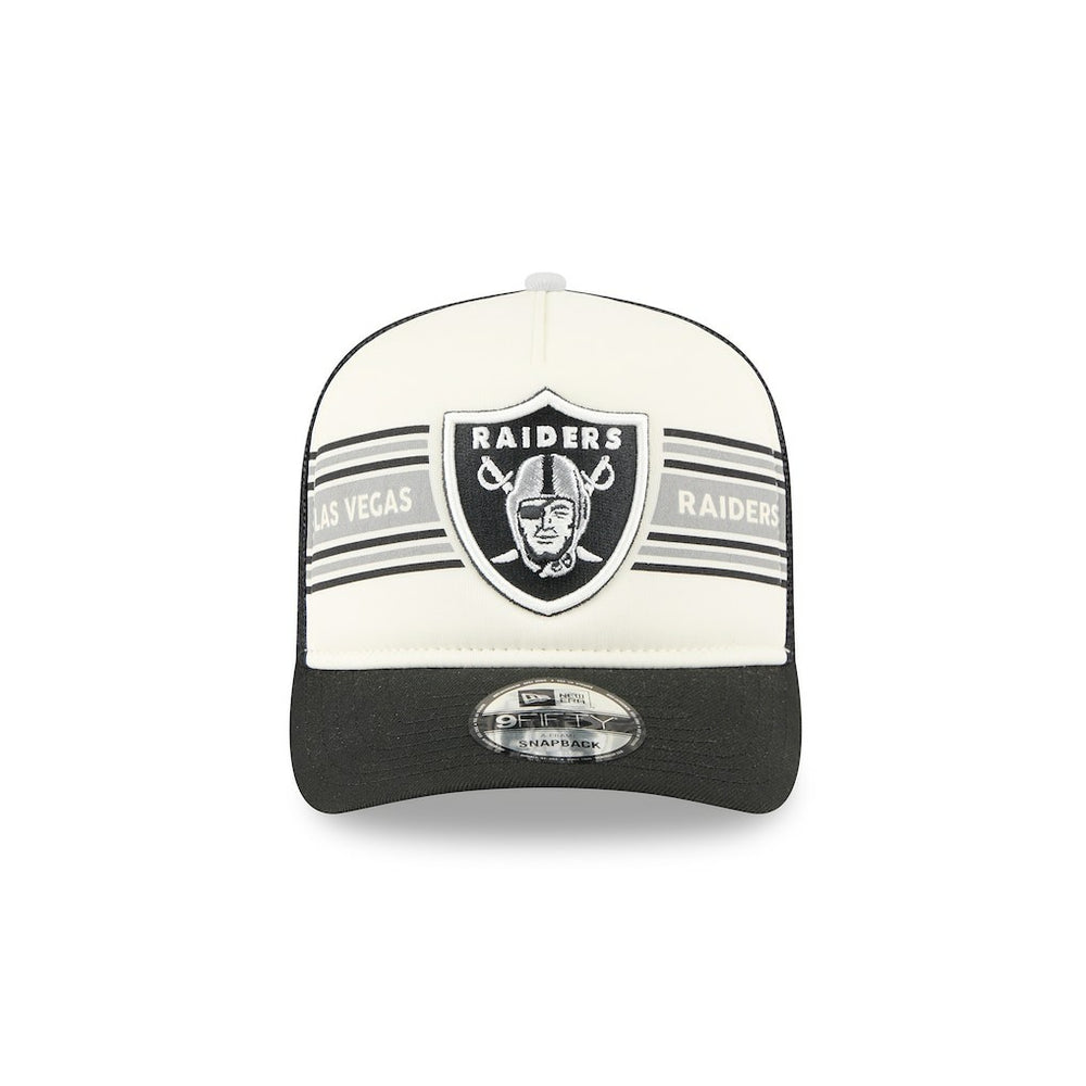 Las Vegas Raiders New Era Banner A-Frame 9FIFTY Trucker Snapback Hat - Cream/Black Hats