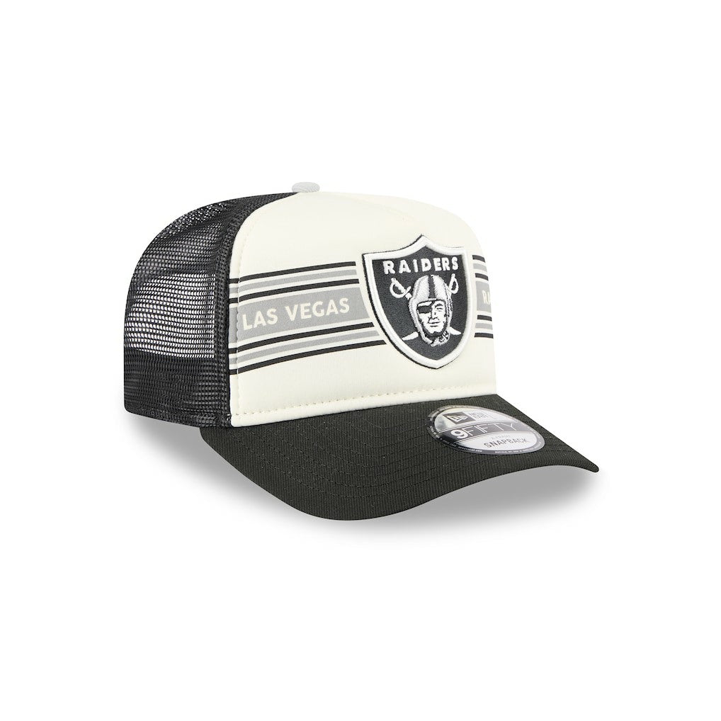 Las Vegas Raiders New Era Banner A-Frame 9FIFTY Trucker Snapback Hat - Cream/Black Hats