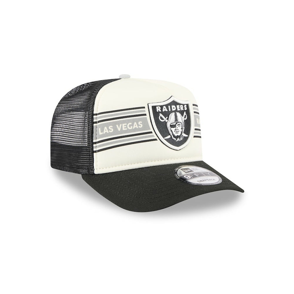 Las Vegas Raiders New Era Banner A-Frame 9FIFTY Trucker Snapback Hat - Cream/Black Hats