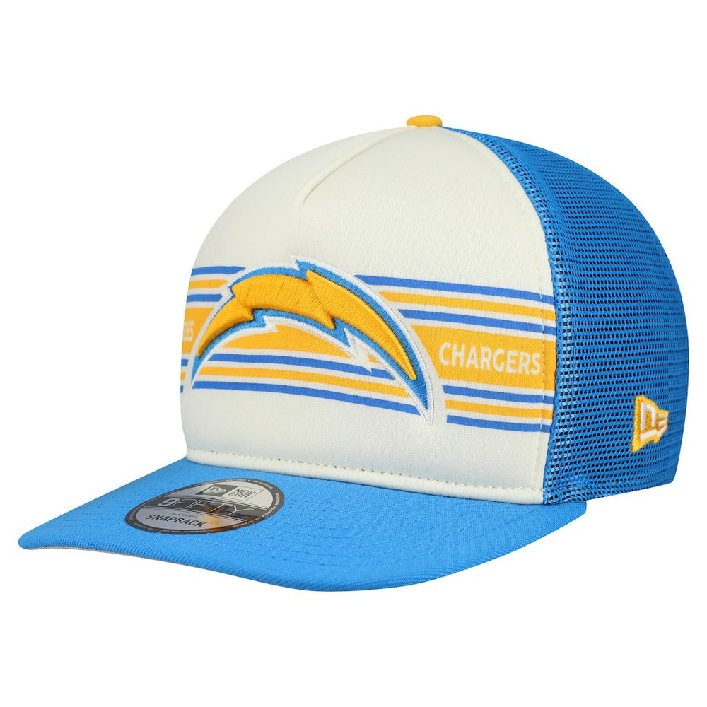 Los Angeles Chargers New Era Banner A-Frame 9FIFTY Snapback Hat - Cream/Powder Blue Hats