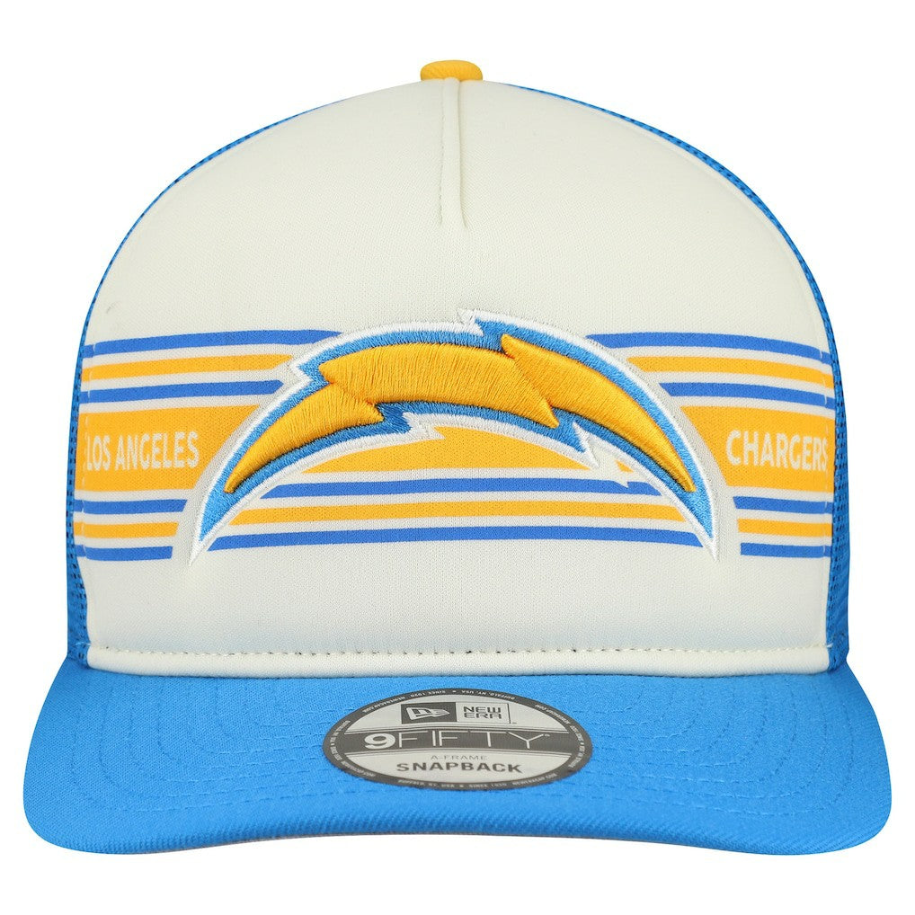 Los Angeles Chargers New Era Banner A-Frame 9FIFTY Snapback Hat - Cream/Powder Blue Hats