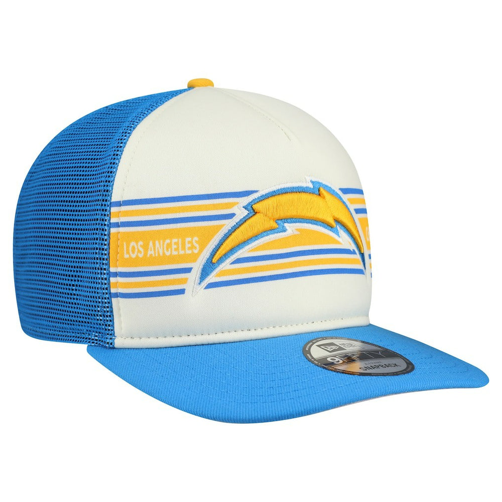 Los Angeles Chargers New Era Banner A-Frame 9FIFTY Snapback Hat - Cream/Powder Blue Hats
