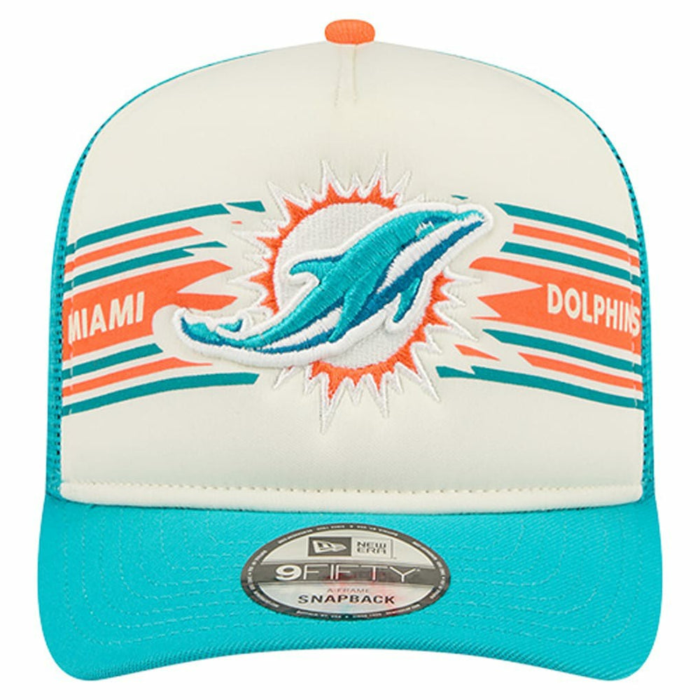 Miami Dolphins New Era Banner A-Frame 9FIFTY Trucker Snapback Hat - Cream/Aqua Hats