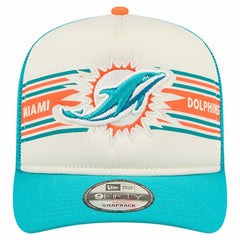 Miami Dolphins New Era Banner A-Frame 9FIFTY Trucker Snapback Hat - Cream/Aqua Hats