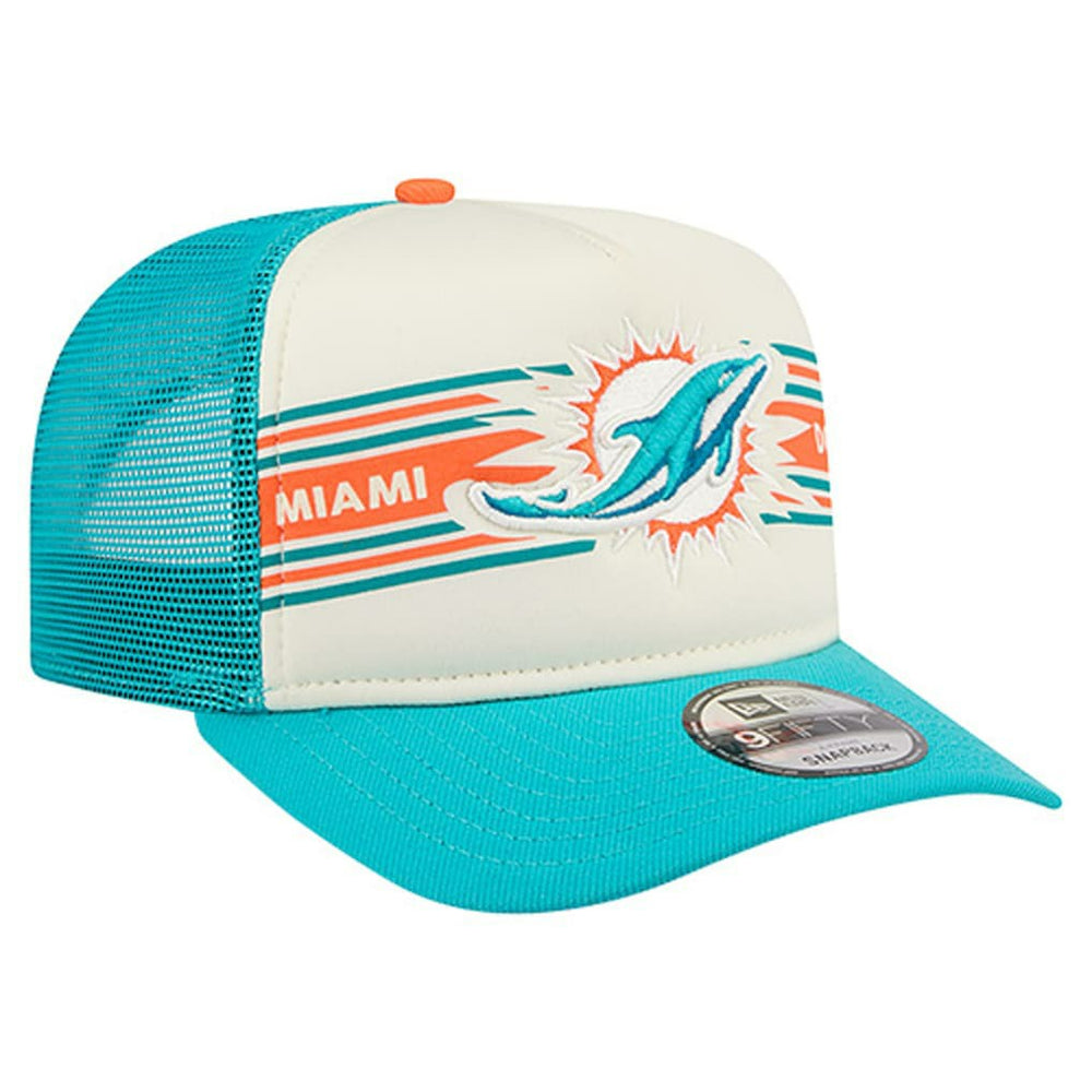 Miami Dolphins New Era Banner A-Frame 9FIFTY Trucker Snapback Hat - Cream/Aqua Hats