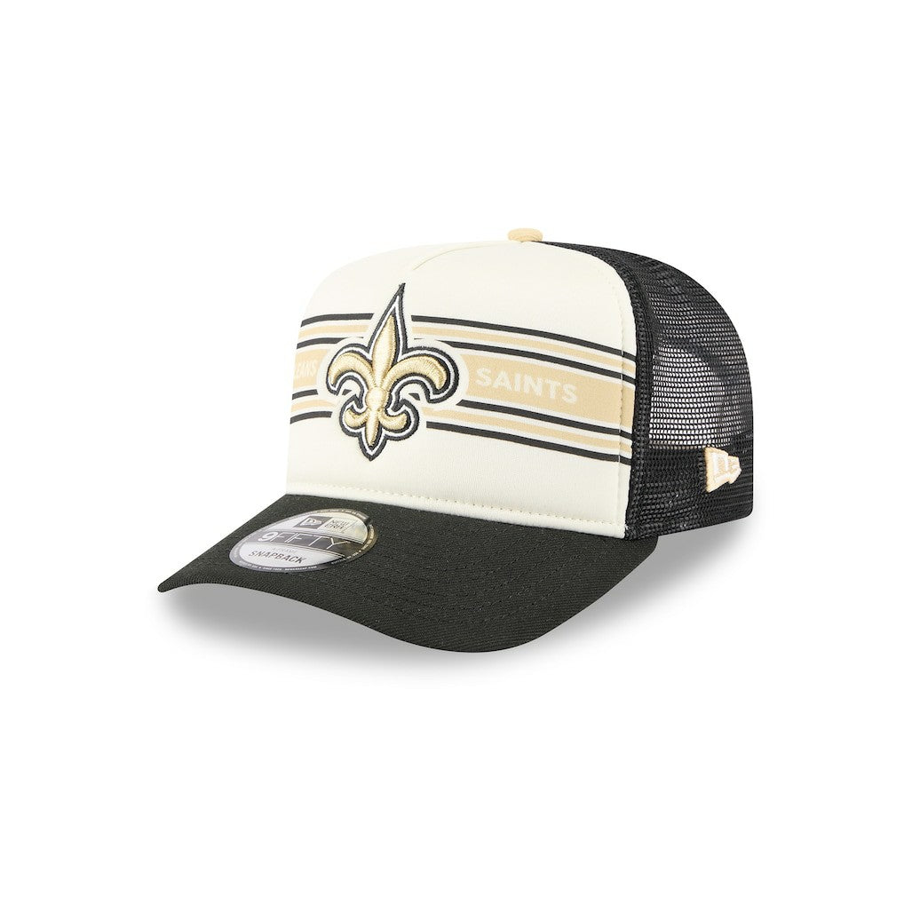 New Orleans Saints New Era Banner A-Frame 9FIFTY Trucker Snapback Hat - Cream/Black Hats