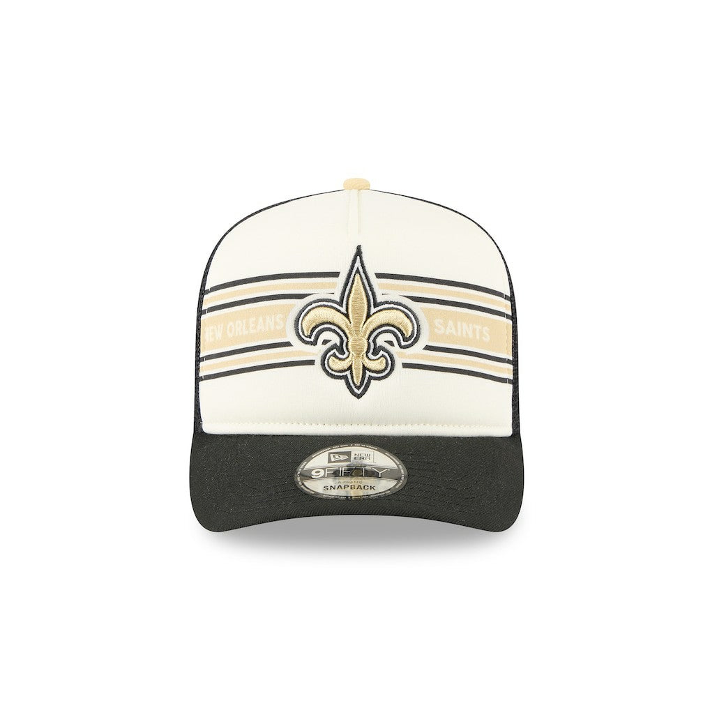 New Orleans Saints New Era Banner A-Frame 9FIFTY Trucker Snapback Hat - Cream/Black Hats