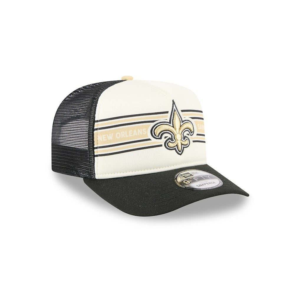 New Orleans Saints New Era Banner A-Frame 9FIFTY Trucker Snapback Hat - Cream/Black Hats