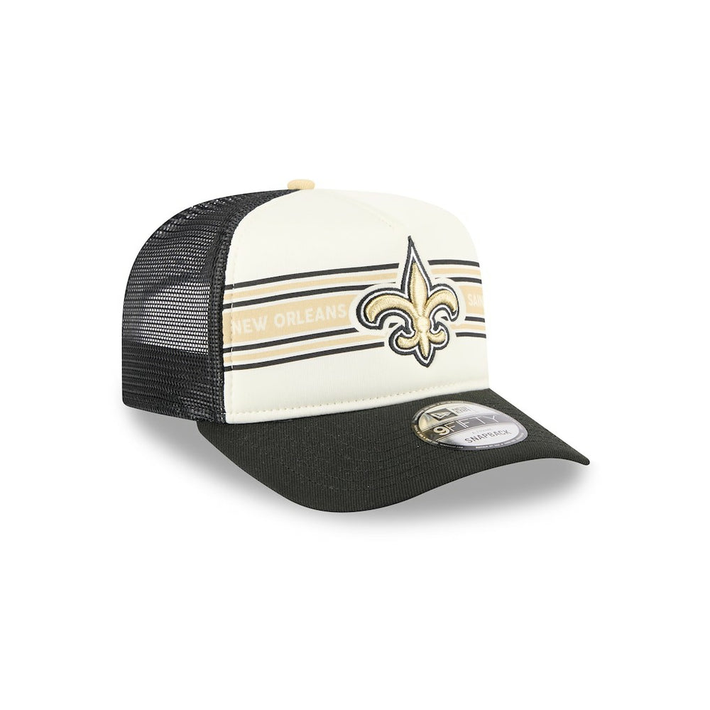New Orleans Saints New Era Banner A-Frame 9FIFTY Trucker Snapback Hat - Cream/Black Hats
