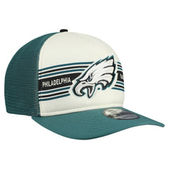 Philadelphia Eagles New Era Banner A-Frame 9FIFTY Snapback Hat - Cream/Midnight Green Hats