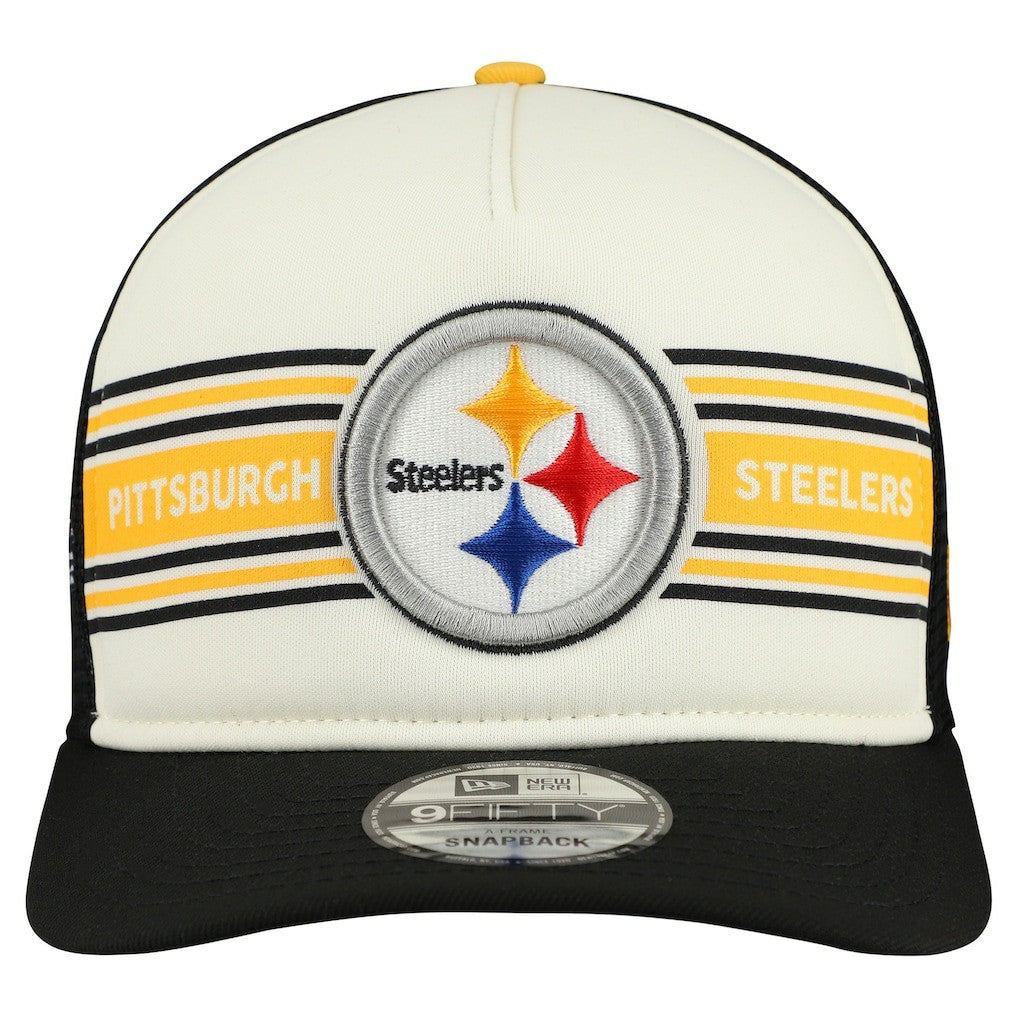 Pittsburgh Steelers New Era Banner A-Frame 9FIFTY Snapback Hat - Cream/Black Hats