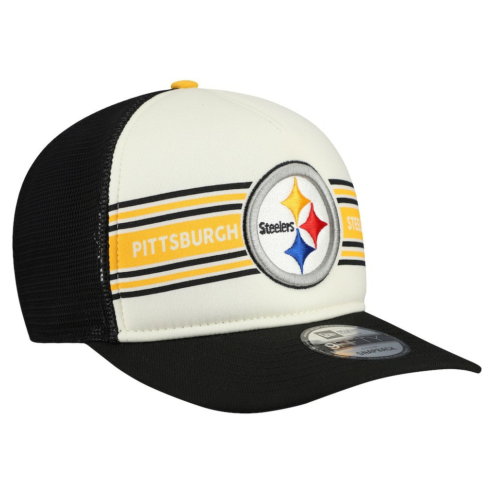 Pittsburgh Steelers New Era Banner A-Frame 9FIFTY Snapback Hat - Cream/Black Hats