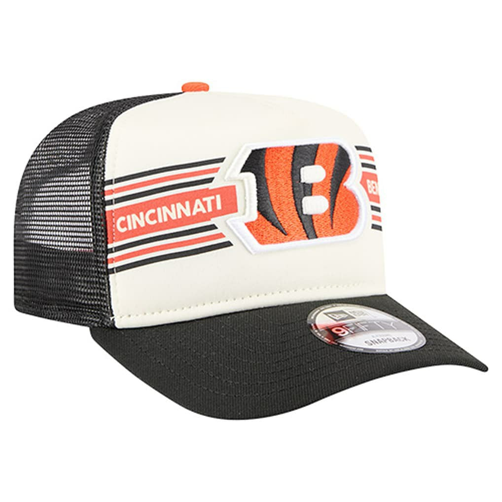 Cincinnati Bengals New Era Banner A-Frame 9FIFTY Trucker Snapback Hat - Cream/Black Hats