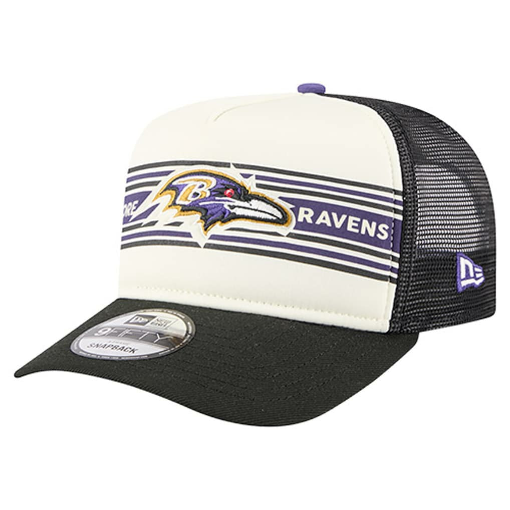 Baltimore Ravens New Era Banner A-Frame 9FIFTY Trucker Snapback Hat - Cream/Black Hats