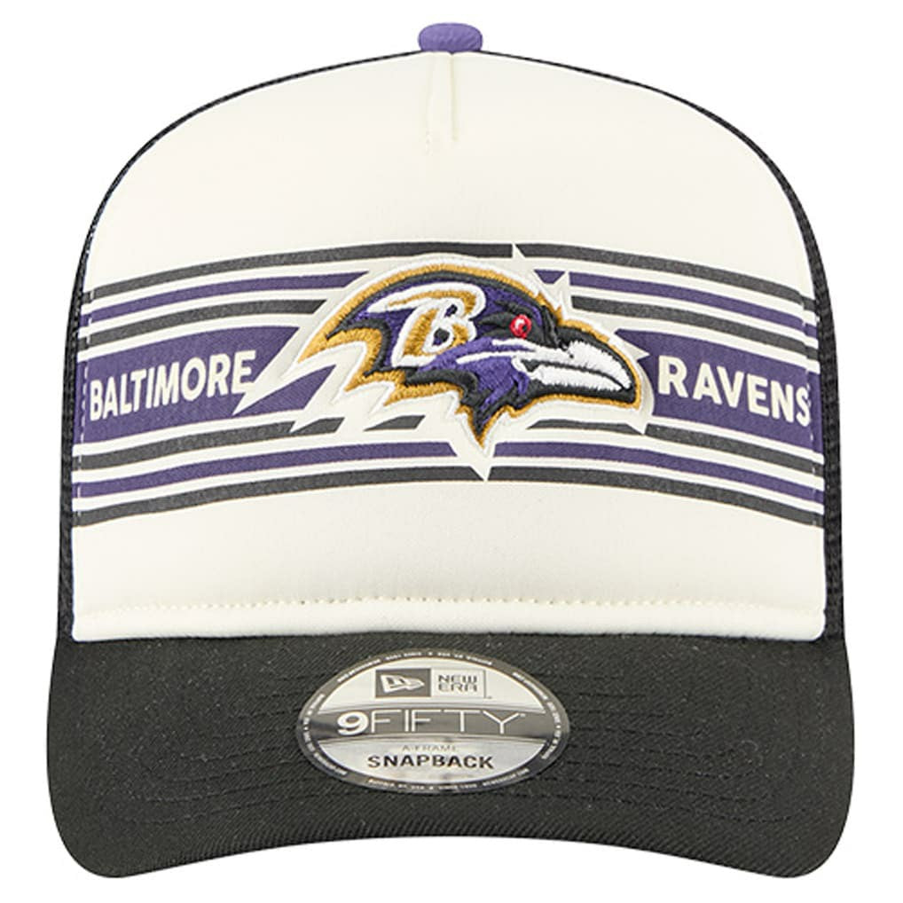 Baltimore Ravens New Era Banner A-Frame 9FIFTY Trucker Snapback Hat - Cream/Black Hats
