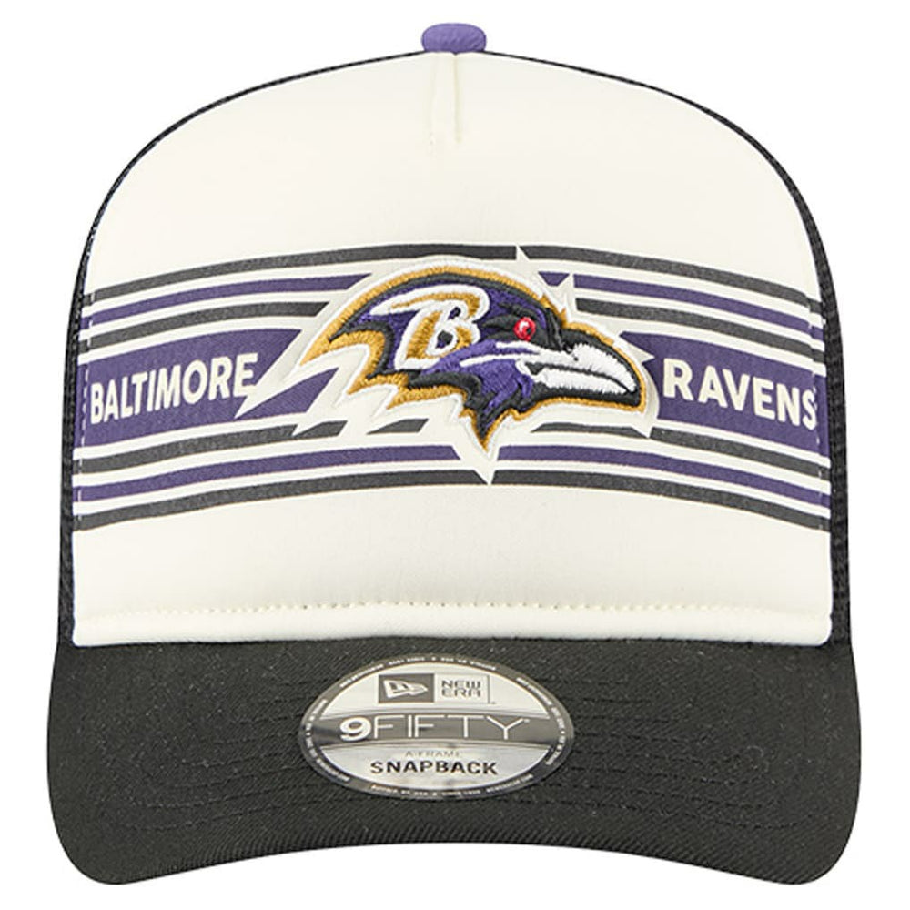 Baltimore Ravens New Era Banner A-Frame 9FIFTY Trucker Snapback Hat - Cream/Black Hats