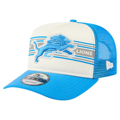 Detroit Lions New Era Banner A-Frame 9FIFTY Trucker Snapback Hat - Cream/Blue Hats