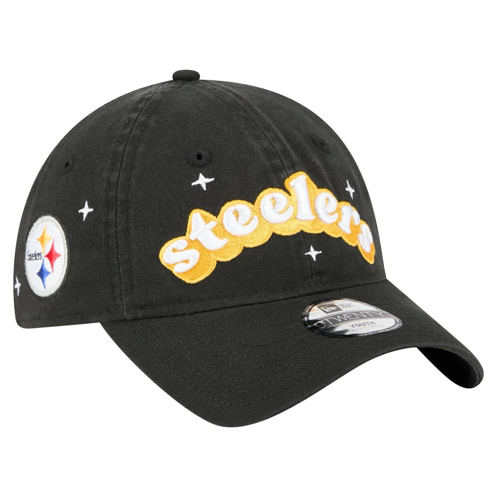 Pittsburgh Steelers New Era Girls Youth Cheer 9TWENTY Adjustable Hat - Black Hats