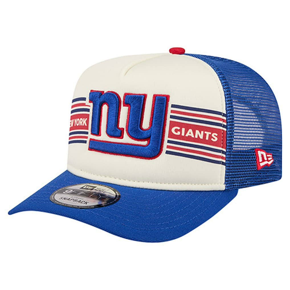 New York Giants New Era Youth Banner 9FIFTY A-Frame Adjustable Trucker Hat - Cream/Royal Hats