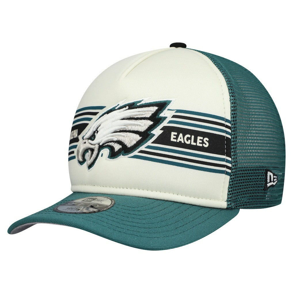 Philadelphia Eagles New Era Youth Banner 9FIFTY A-Frame Adjustable Trucker Hat - Cream/Midnight Green Hats