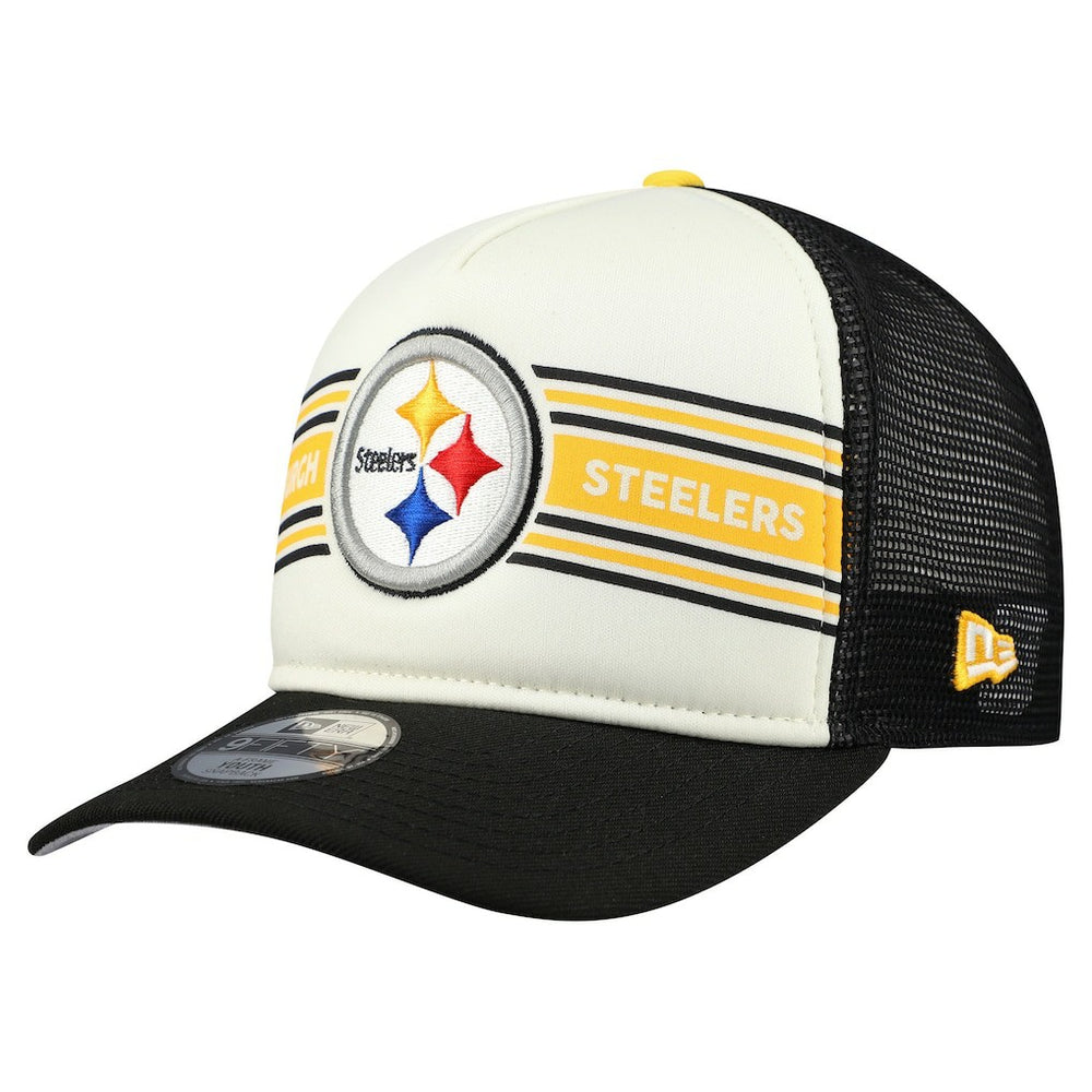 Pittsburgh Steelers New Era Youth Banner 9FIFTY A-Frame Adjustable Trucker Hat - Cream/Black Hats