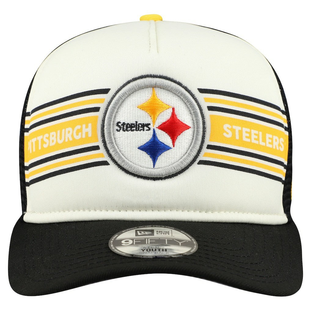 Pittsburgh Steelers New Era Youth Banner 9FIFTY A-Frame Adjustable Trucker Hat - Cream/Black Hats