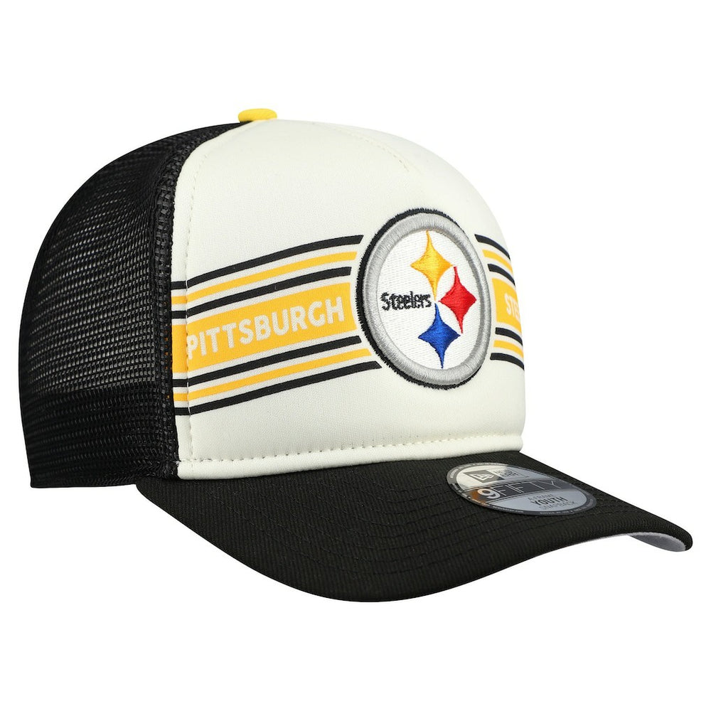 Pittsburgh Steelers New Era Youth Banner 9FIFTY A-Frame Adjustable Trucker Hat - Cream/Black Hats
