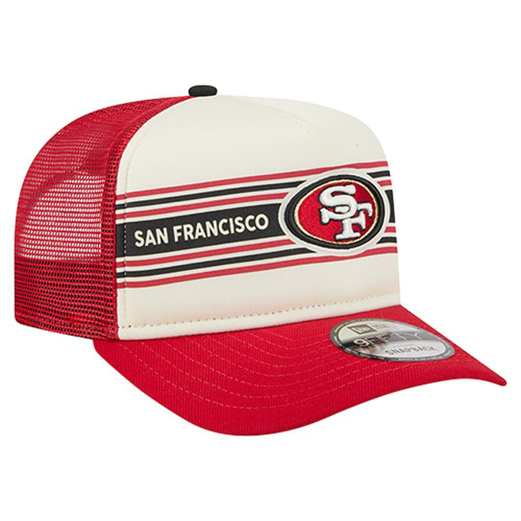 San Francisco 49ers New Era Youth Banner 9FIFTY A-Frame Adjustable Trucker Hat - Cream/Scarlet Hats