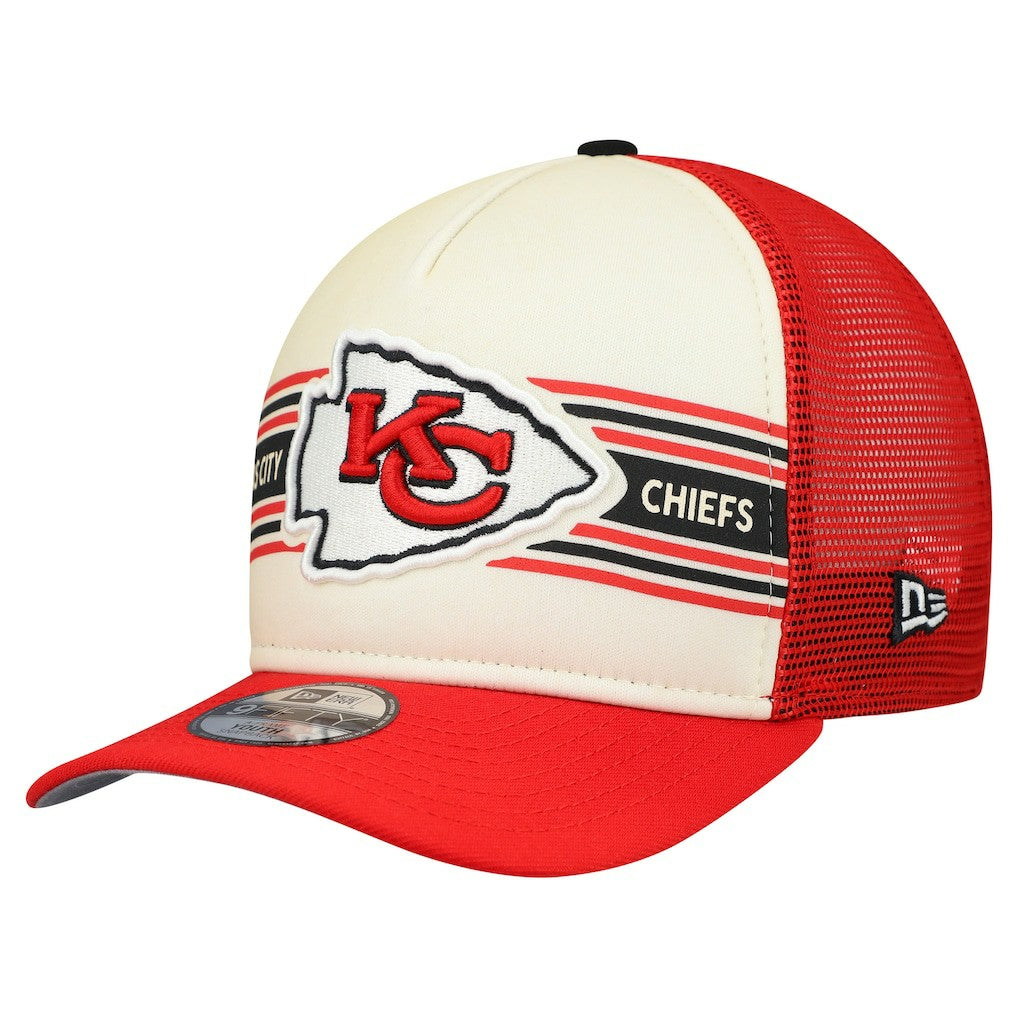 Kansas City Chiefs New Era Youth Banner 9FIFTY A-Frame Adjustable Trucker Hat - Cream/Red Hats