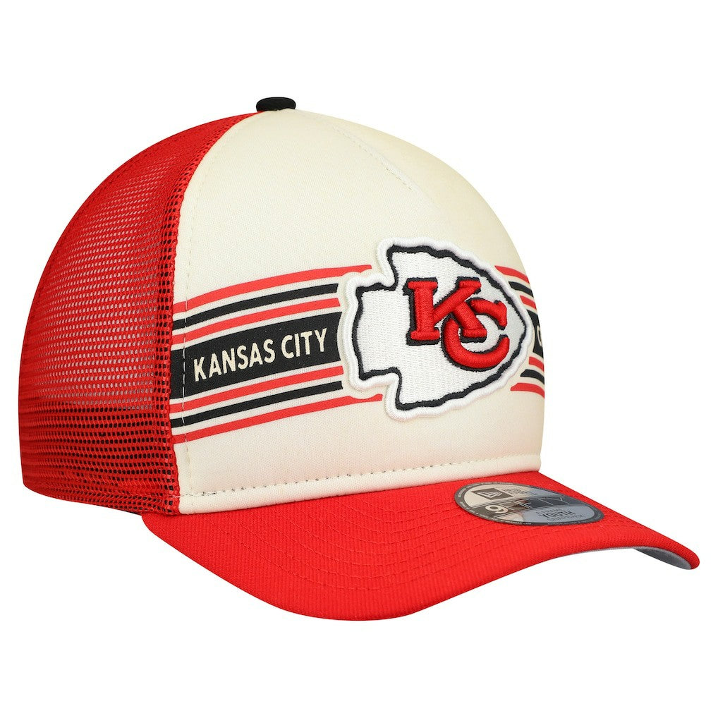 Kansas City Chiefs New Era Youth Banner 9FIFTY A-Frame Adjustable Trucker Hat - Cream/Red Hats